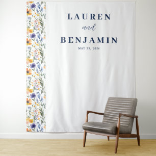 Vrolijke marine bloemige trouwbanner wandkleed