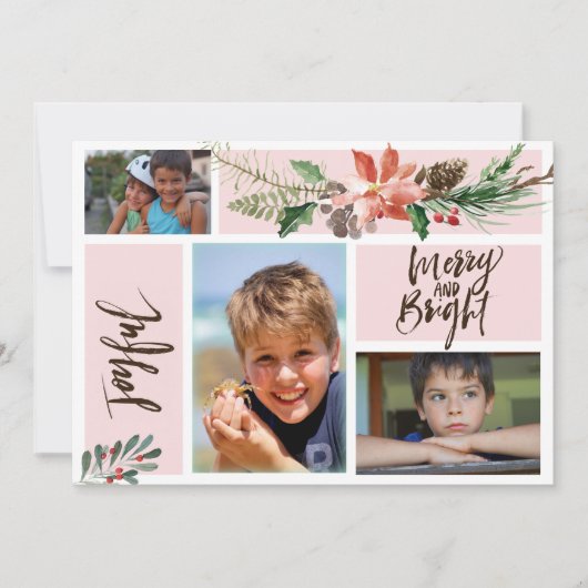 Vrolijke Merry and Bright foto collage blos Feestdagenkaart (Voorkant)