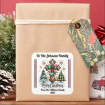 Vrolijke Merry Christmas Gift Sticker<br><div class="desc">Uitgedost in feestelijke kleuren,  brengt deze vrolijke sticker vakantiestemming naar cadeauverpakking. Met prachtig ontworpen elementen zoals bomen en ornamenten,  voegt het een gepersonaliseerde touch toe aan de Johnson-familie terwijl het de kerstvreugde viert.</div>