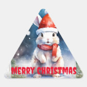 Vrolijke Merry Christmas Rabbit Triangle Sticker - (Voorkant)