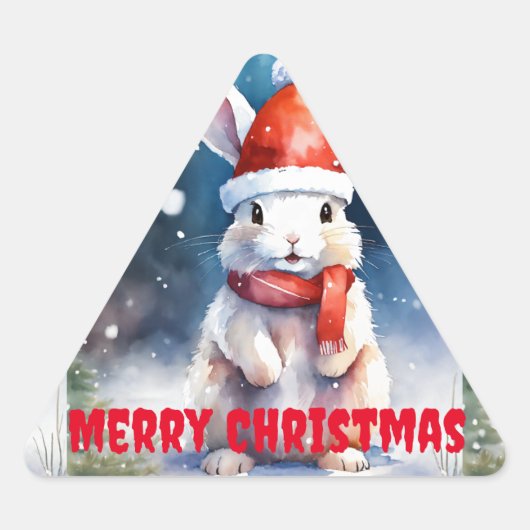 Vrolijke Merry Christmas Rabbit Triangle Sticker - (Voorkant)