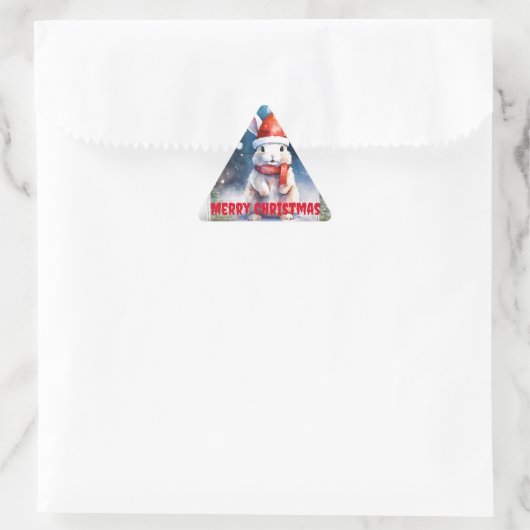 Vrolijke Merry Christmas Rabbit Triangle Sticker - (Tas)