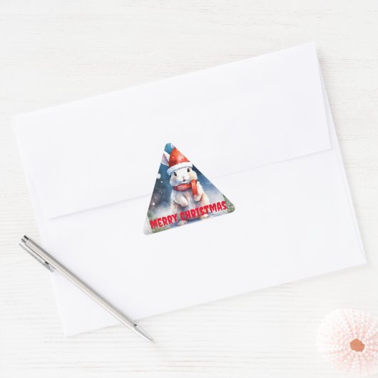 Vrolijke Merry Christmas Rabbit Triangle Sticker - (Envelop)