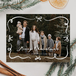 Vrolijke met de hand getekende strikken foto kerst feestdagenkaart