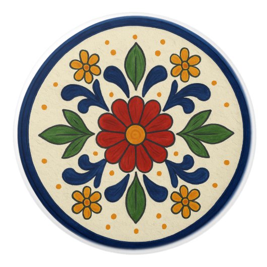 Vrolijke Mexicaanse Talavera Folk Bloemen Keramisc Keramische Knop (Voorkant)