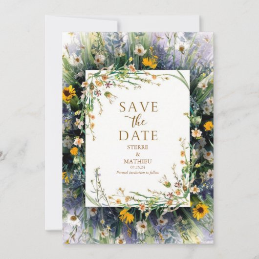 Vrolijke minimalistische Wildflower bruiloft Save The Date (Voorkant)