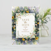 Vrolijke minimalistische Wildflower bruiloft Save The Date (Staand voorkant)