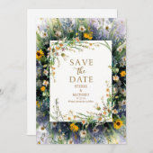 Vrolijke minimalistische Wildflower bruiloft Save The Date (Voorkant / Achterkant)