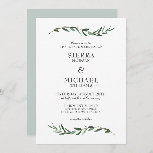 Vrolijke moderne botanische bruiloft kaart (Voorkant / Achterkant)