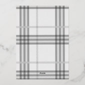 Vrolijke moderne en grijze geruite gezinsfoto folie feestdagenkaart (Achterkant)