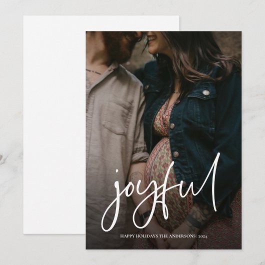 Vrolijke moderne kerst handgeschreven script foto feestdagenkaart (Voorkant / Achterkant)