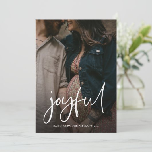 Vrolijke moderne kerst handgeschreven script foto feestdagenkaart (Staand voorkant)