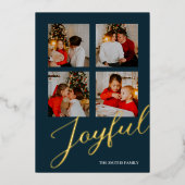 Vrolijke Moderne Minimalistische Blauw Gouden Scri Folie Feestdagenkaart (Voorkant)