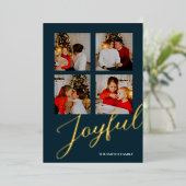 Vrolijke Moderne Minimalistische Blauw Gouden Scri Folie Feestdagenkaart (Staand Voorkant)