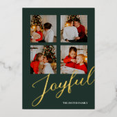 Vrolijke Moderne Minimalistische Groen Gouden Scri Folie Feestdagenkaart (Voorkant)