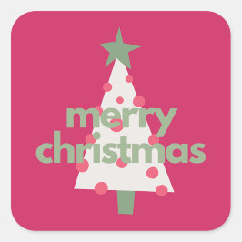 Vrolijke Moderne Minimalistische Roze Kerststicker Vierkante Sticker