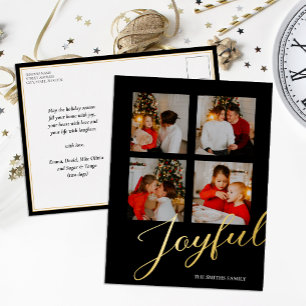 Vrolijke moderne minimalistische zwart gouden scri folie feestdagen briefkaart