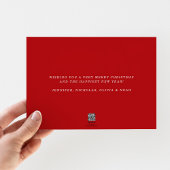 Vrolijke moderne rode fotokerstmisgoud folie feestdagenkaart