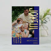 Vrolijke moderne vakantie familie foto Midnight Bl Folie Feestdagenkaart (Staand Voorkant)