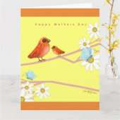 Vrolijke Moederdag met vogels Kaart (Gele Bloem)