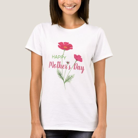 Vrolijke moederdag Roze Waterverf Floral T-shirt (Voorkant)