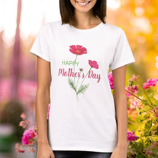 Vrolijke moederdag Roze Waterverf Floral T-shirt