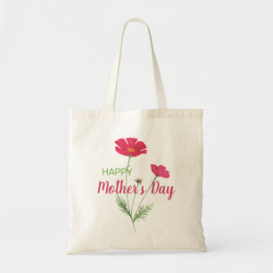 Vrolijke moederdag Roze Waterverf Floral Tote Bag