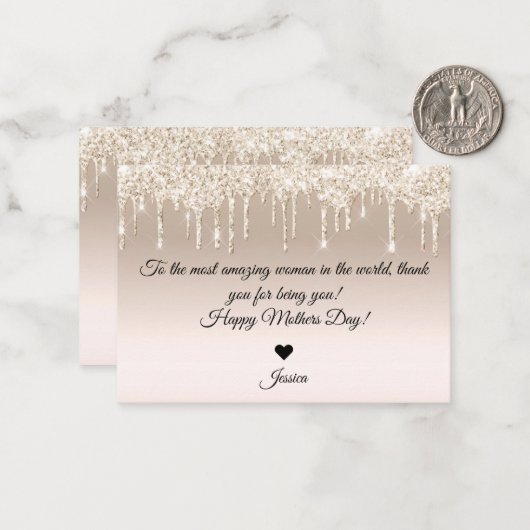 vrolijke moeders dag gouddruppels notitiekaartje (Voorkant / Achterkant in situ)