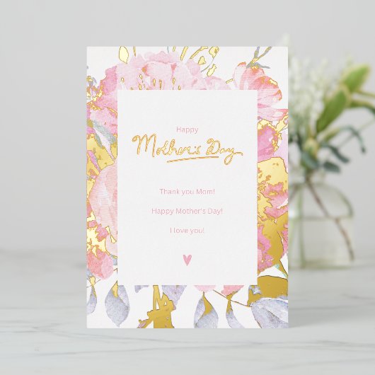 Vrolijke moeders dag - ik hou van je moeder folie feestdagenkaart (Staand Voorkant)