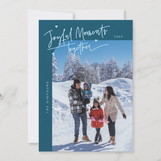 Vrolijke momenten samen Blauwgroen kerstfoto Feestdagenkaart (Voorkant)