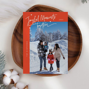 Vrolijke momenten samen rode kerstfoto feestdagenkaart