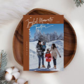 Vrolijke momenten samen Terracotta Kerstfoto Feestdagenkaart