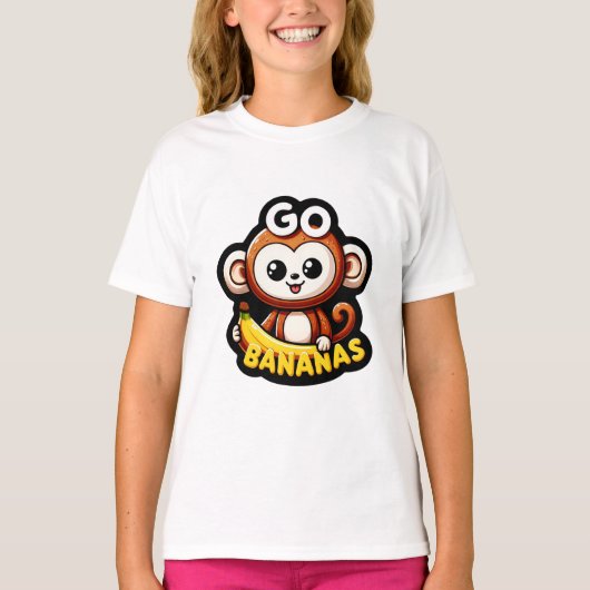 Vrolijke Monkey Banana Fun Go Bananen! Sticker T-shirt (Voorkant)