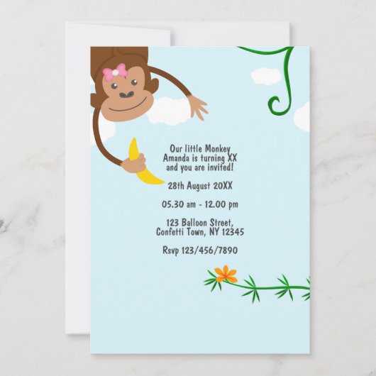 Vrolijke Monkey Oerwoud Kids Verjaardagsfeest Kaart (Voorkant)