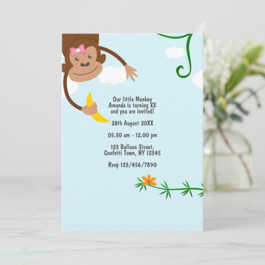 Vrolijke Monkey Oerwoud Kids Verjaardagsfeest Kaart (Staand voorkant)