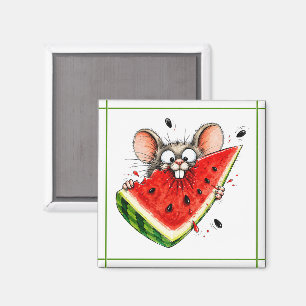 Vrolijke muis eet watermeloen magneet
