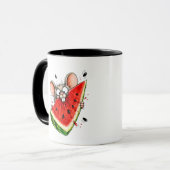 Vrolijke muis eet watermeloen mok (Voorkant links)