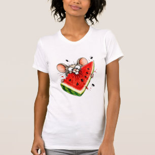 Vrolijke muis eet watermeloen t-shirt
