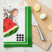 Vrolijke muis eet watermeloen theedoek (Quarter Fold)