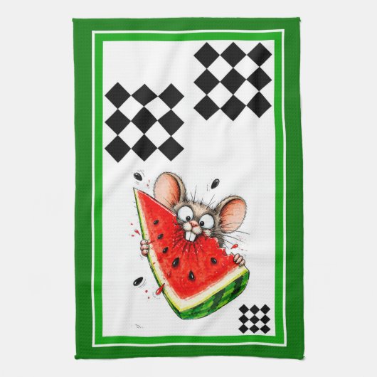 Vrolijke muis eet watermeloen theedoek (Verticaal)