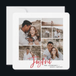 Vrolijke multi foto kerstkaart<br><div class="desc">Vrolijke multi foto kerstkaart. Modern rood-wit vakantieontwerp. Script tekst met een moderne rand. Hand geschilderde gestreepte backer. Wijzig de kleur van het pakket om het aan te passen.</div>