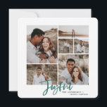 Vrolijke multi foto kerstkaart<br><div class="desc">Vrolijke multi foto kerstkaart. Modern groen en wit vakantieontwerp. Script tekst met een moderne rand. Hand geschilderde gestreepte backer. Wijzig de kleur van het pakket om het aan te passen.</div>