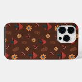 Vrolijke Mushroom Natuur Lover Pattern (Bruin) iPhone Hoesje (Achterkant horizontaal)