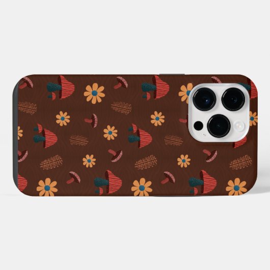 Vrolijke Mushroom Natuur Lover Pattern (Bruin) iPhone Hoesje (Achterkant horizontaal)