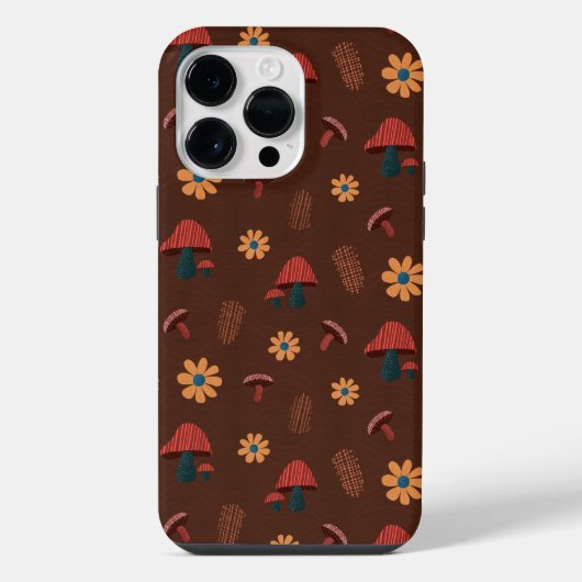 Vrolijke Mushroom Natuur Lover Pattern (Bruin) iPhone Hoesje (Achterkant)