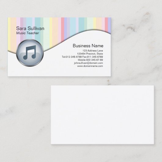 Vrolijke Muziekleraar Visitekaartje Pastel Stripe (Voorkant / Achterkant)