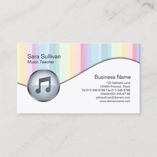 Vrolijke Muziekleraar Visitekaartje Pastel Stripe (Voorkant)