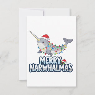 Vrolijke Narwhal Kerstmis met een Kerstman Hoed Bedankkaart
