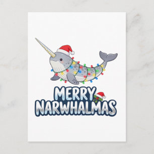 Vrolijke Narwhal Kerstmis met een Kerstman Hoed Ke Briefkaart