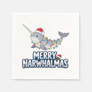 Vrolijke Narwhal Kerstmis met een Kerstman Hoed Servet